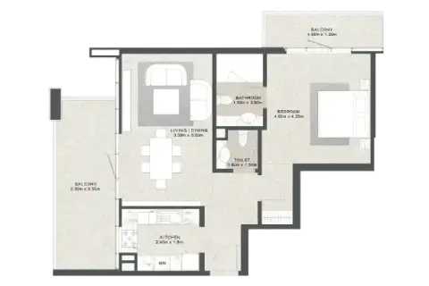 Joud floor plan, 1 Bed, 1,305 sq ft
