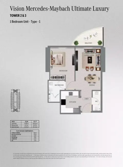 Floor plan, 1 Bed