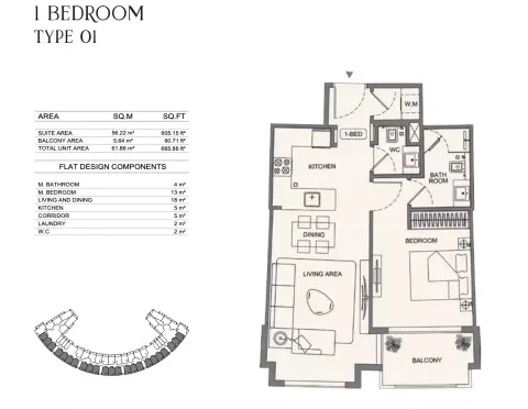 Floor plan, 1 Bed
