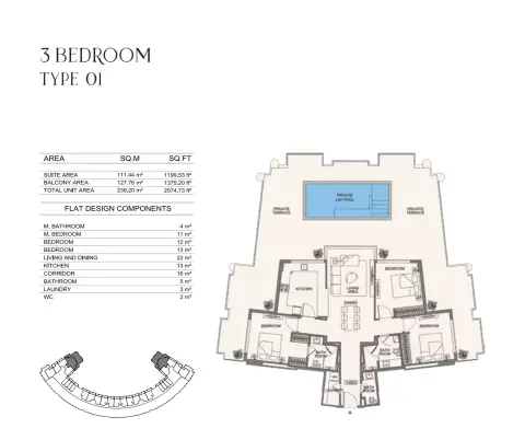 Floor plan, 3 Bed