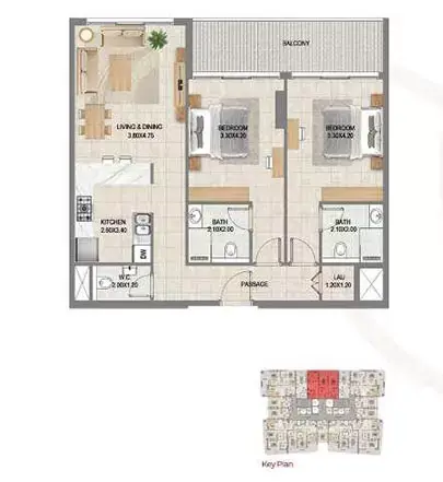 Floor plan, 2 Bed