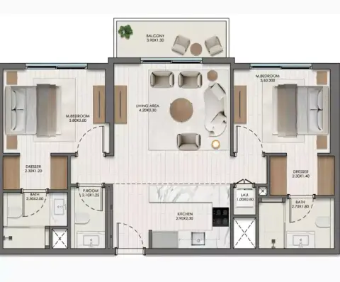 Evelyn on the Park floor plan, 2 Bed, 899–1,182 sq ft