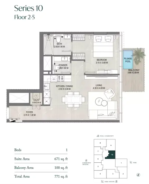Floor plan, 1 Bed