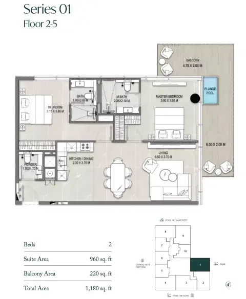 Floor plan, 2 Bed