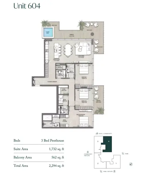 Floor plan, 3 Bed