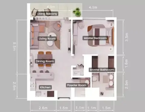Floor plan, 1 Bed
