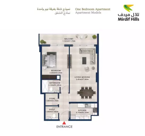 Floor plan, 1 Bed